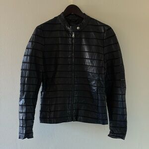 Chic Black Striped Leather Jacket